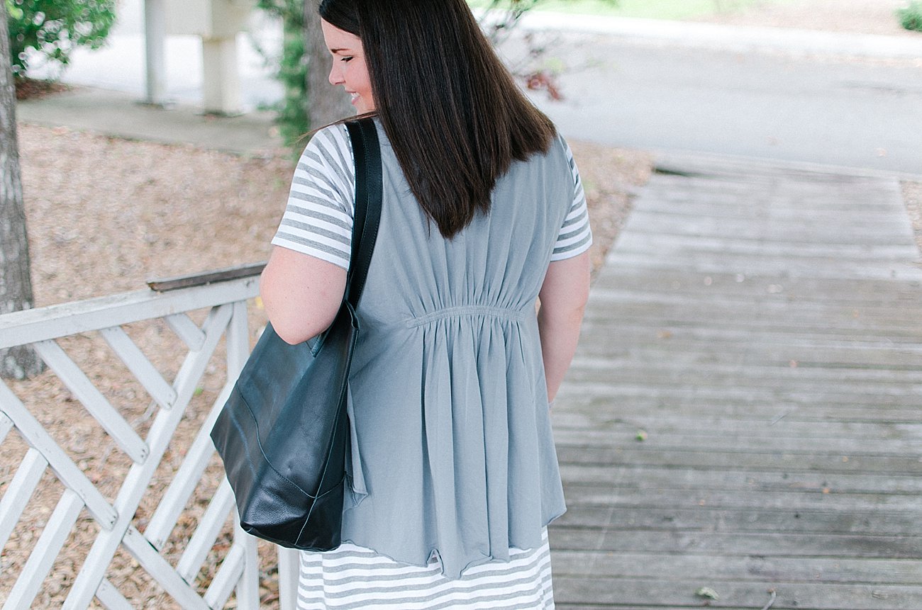 Aventura Clothing "Yvette" striped dress, Elegantees vest, ethical fashion blogger - how to style a striped dress (4)
